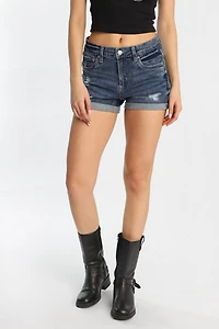 High Rise Midi Denim Shorts