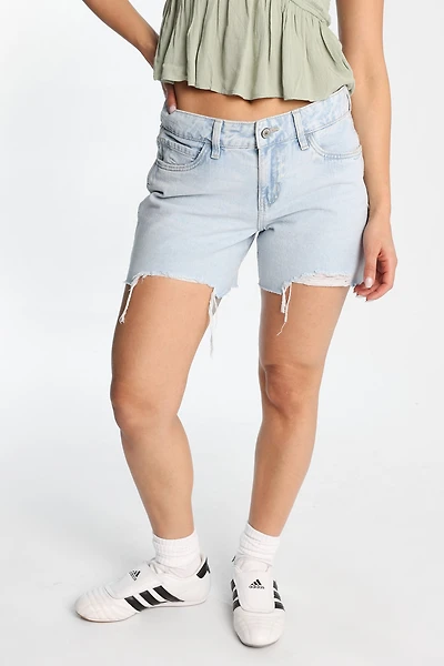 Bow Embroidered Low Rise Baggy Denim Shorts