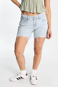 Bow Embroidered Low Rise Baggy Denim Shorts