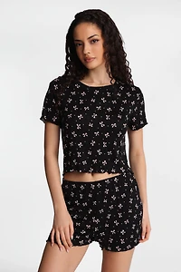 Graphic Pointelle Knit Pajama Tee & Shorts 2-Piece Set