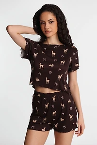 Ensemble t-shirt et shorts pyjama en tricot pointelle imprimé