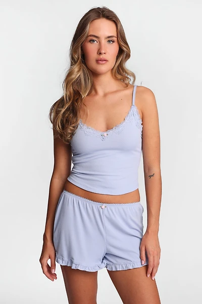 Ensemble short et débardeur pyjama en tricot côtelé super doux