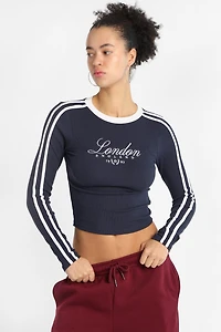 T-shirt ajusté à manches longues brodé London England 1995