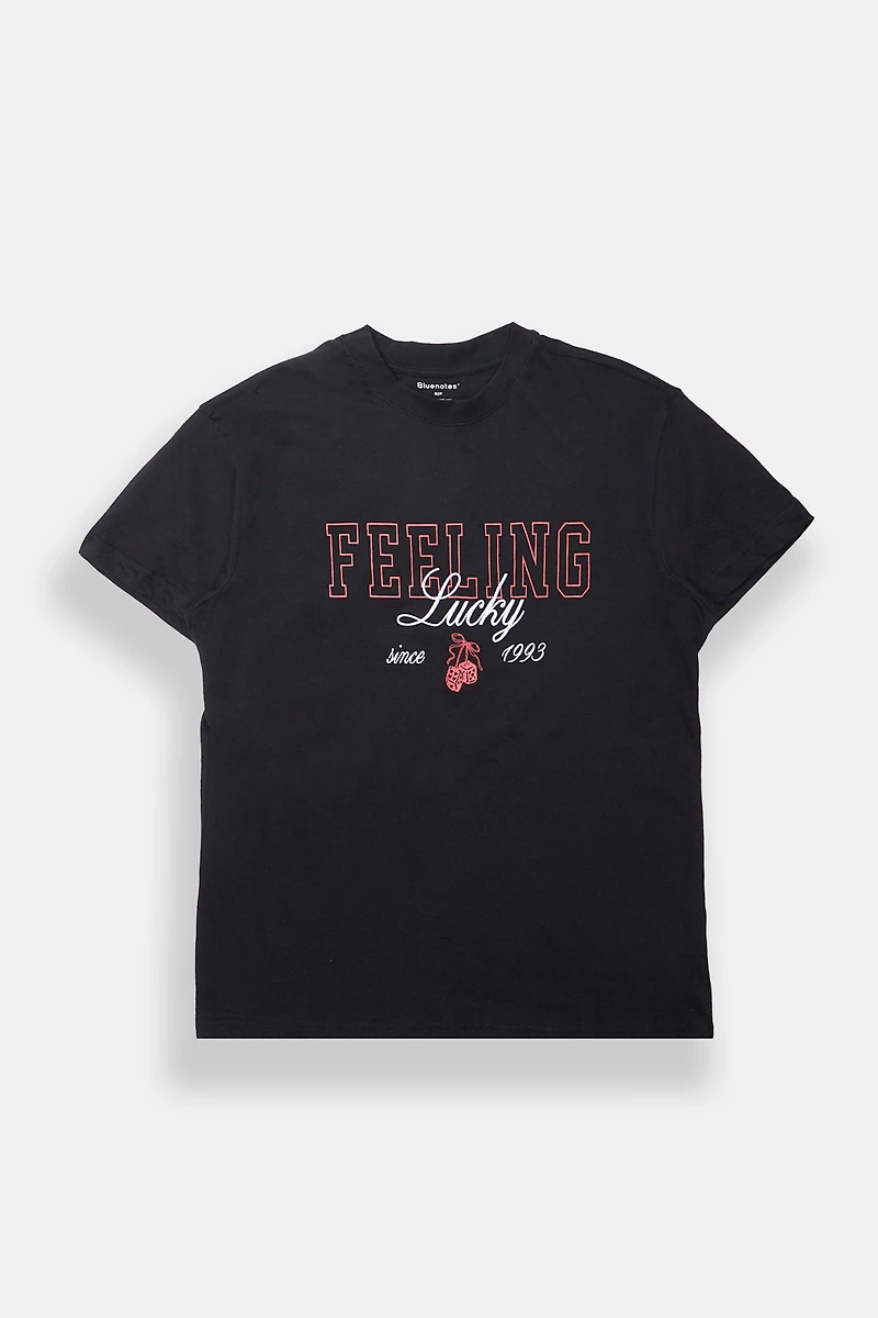 T-shirt boyfriend imprimé Feeling Lucky Since 1993