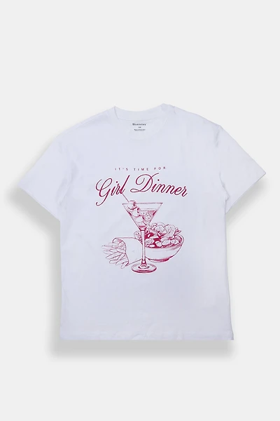 T-shirt boyfriend imprimé It's Time For Girl Dinner