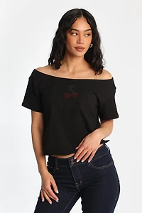 Cherries Off-Shoulder Short Sleeve Tee