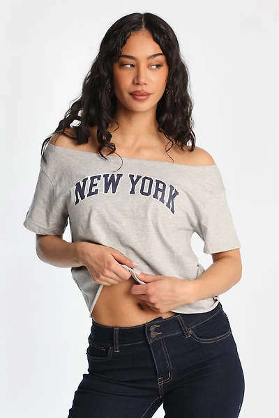 New York Off-Shoulder Short Sleeve Tee