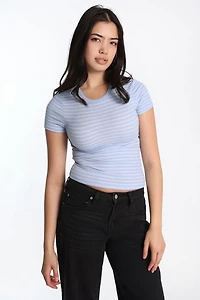 T-shirt long à col ras-du-cou et manches courtes