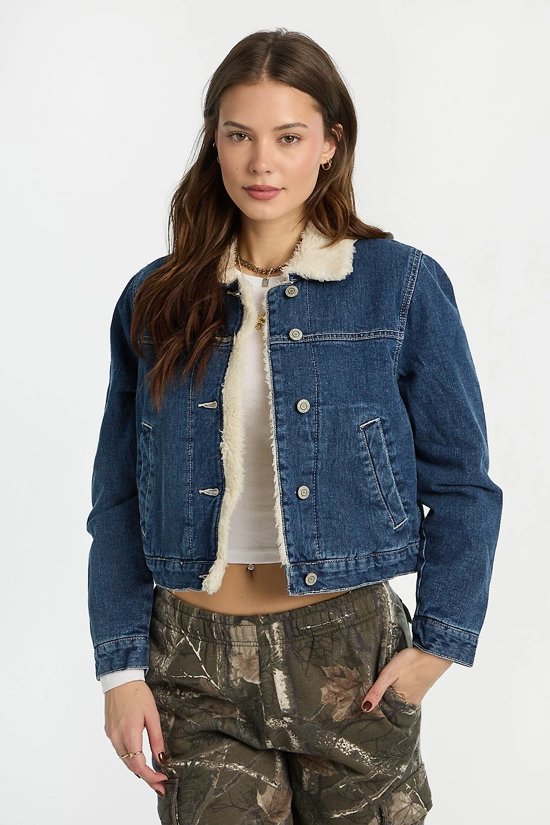 Veste en denim doublée sherpa