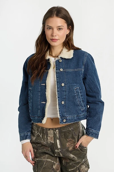 Veste en denim doublée sherpa