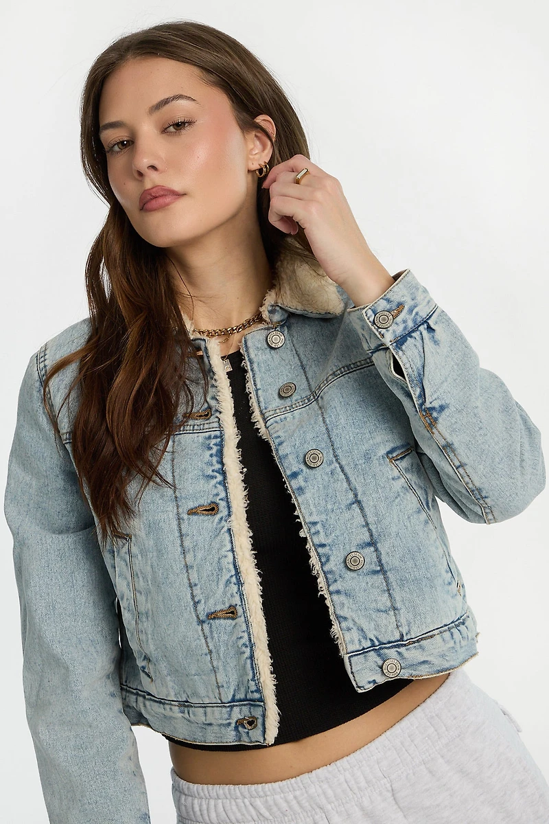Sherpa-Lined Denim Jacket