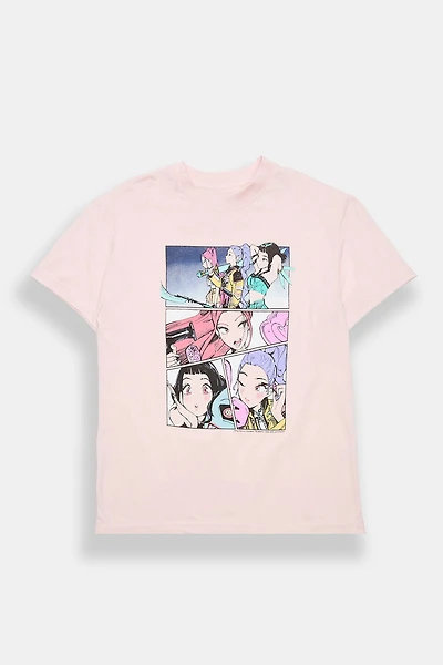 T-shirt coupe boyfriend imprimé K-pop Demon Hunters