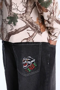 Tiger Rose Embroidered Baggy Jeans