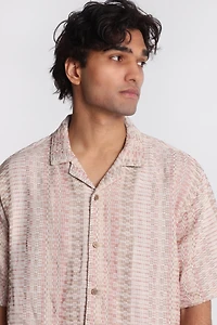 Textured Short Sleeve Button-Up Shirt