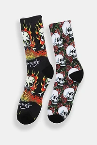 Ed Hardy Mens Skull Crew Socks 2-Pack
