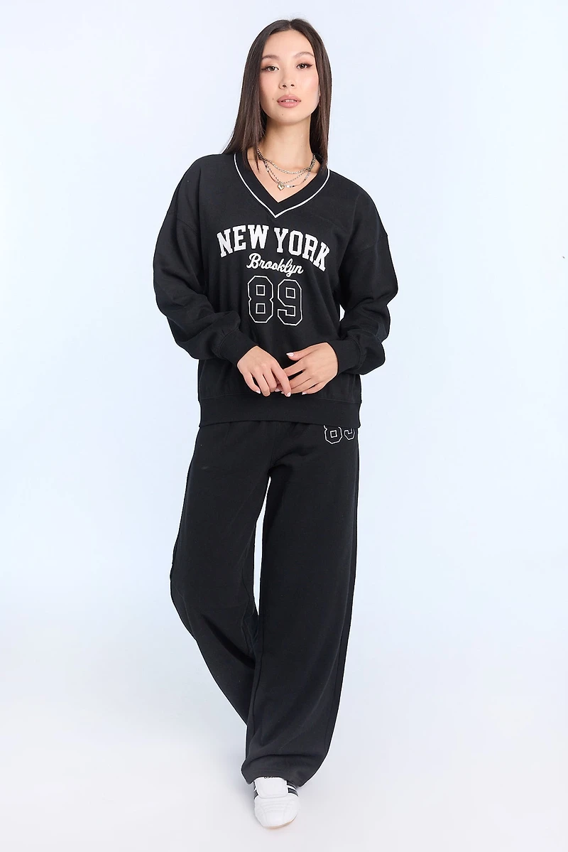 Graphic V-Neck Sweatshirt