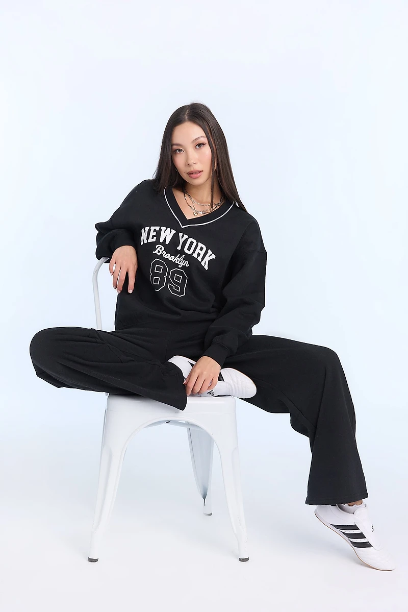Graphic V-Neck Sweatshirt