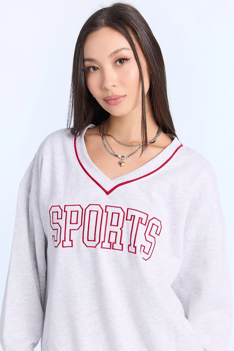 Graphic V-Neck Sweatshirt