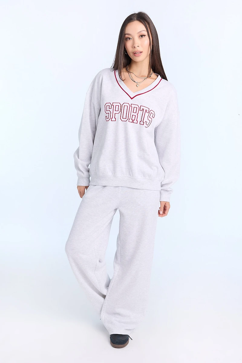 Graphic V-Neck Sweatshirt