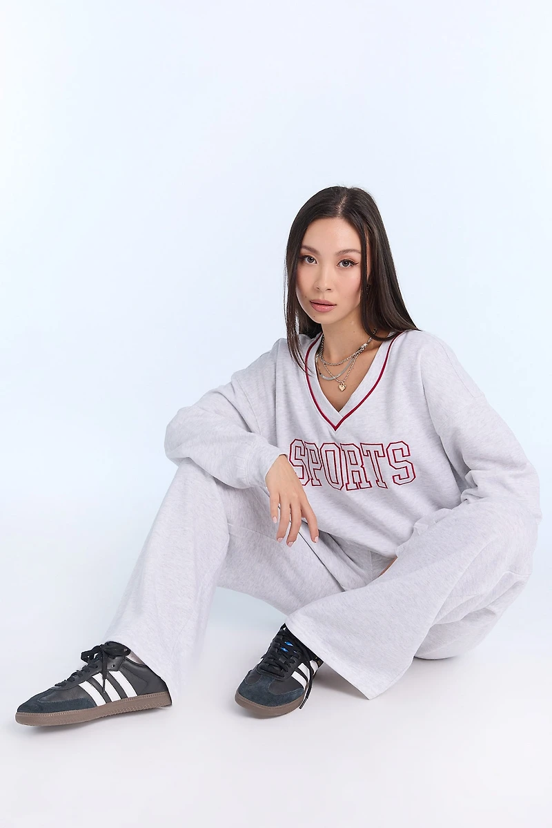 Graphic V-Neck Sweatshirt