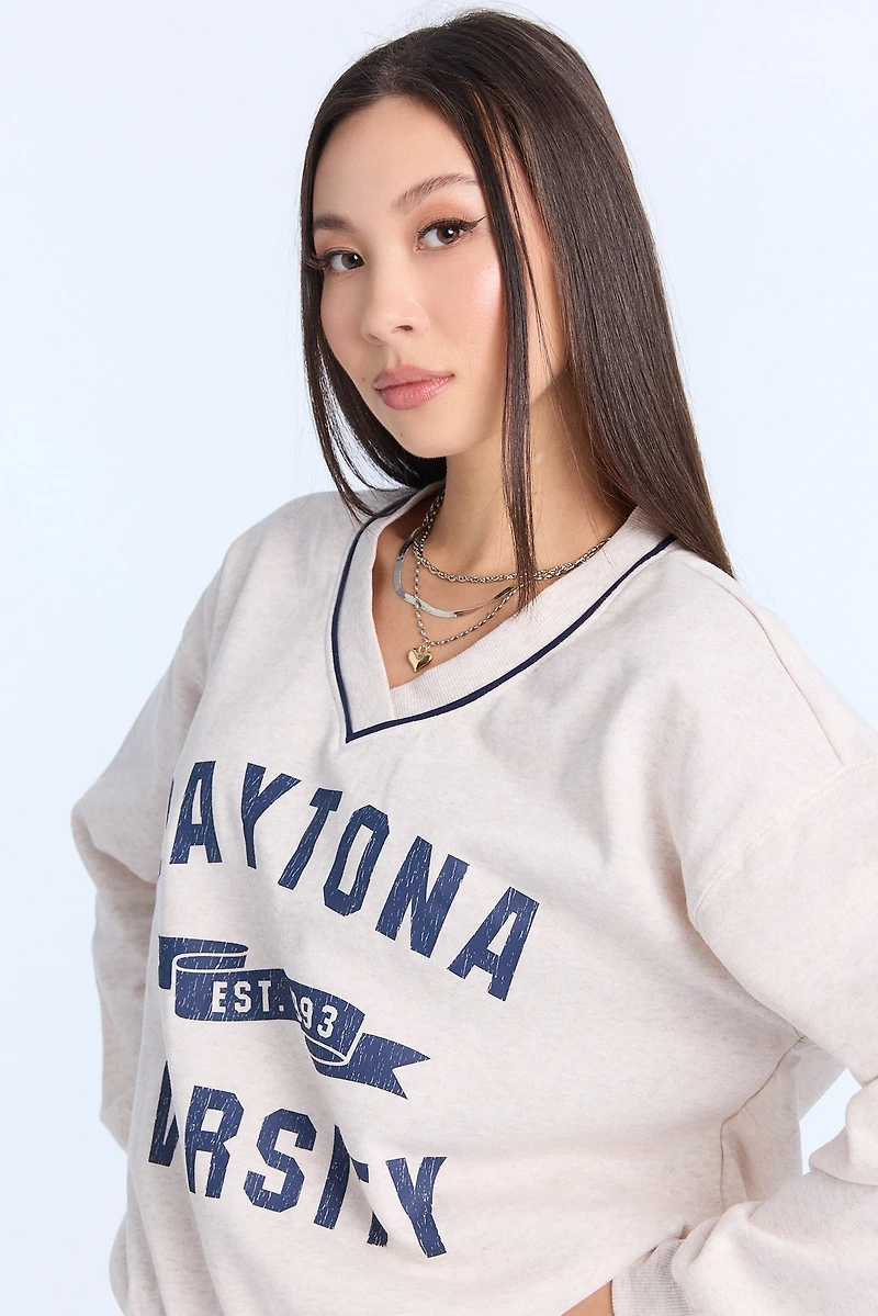 Graphic V-Neck Sweatshirt