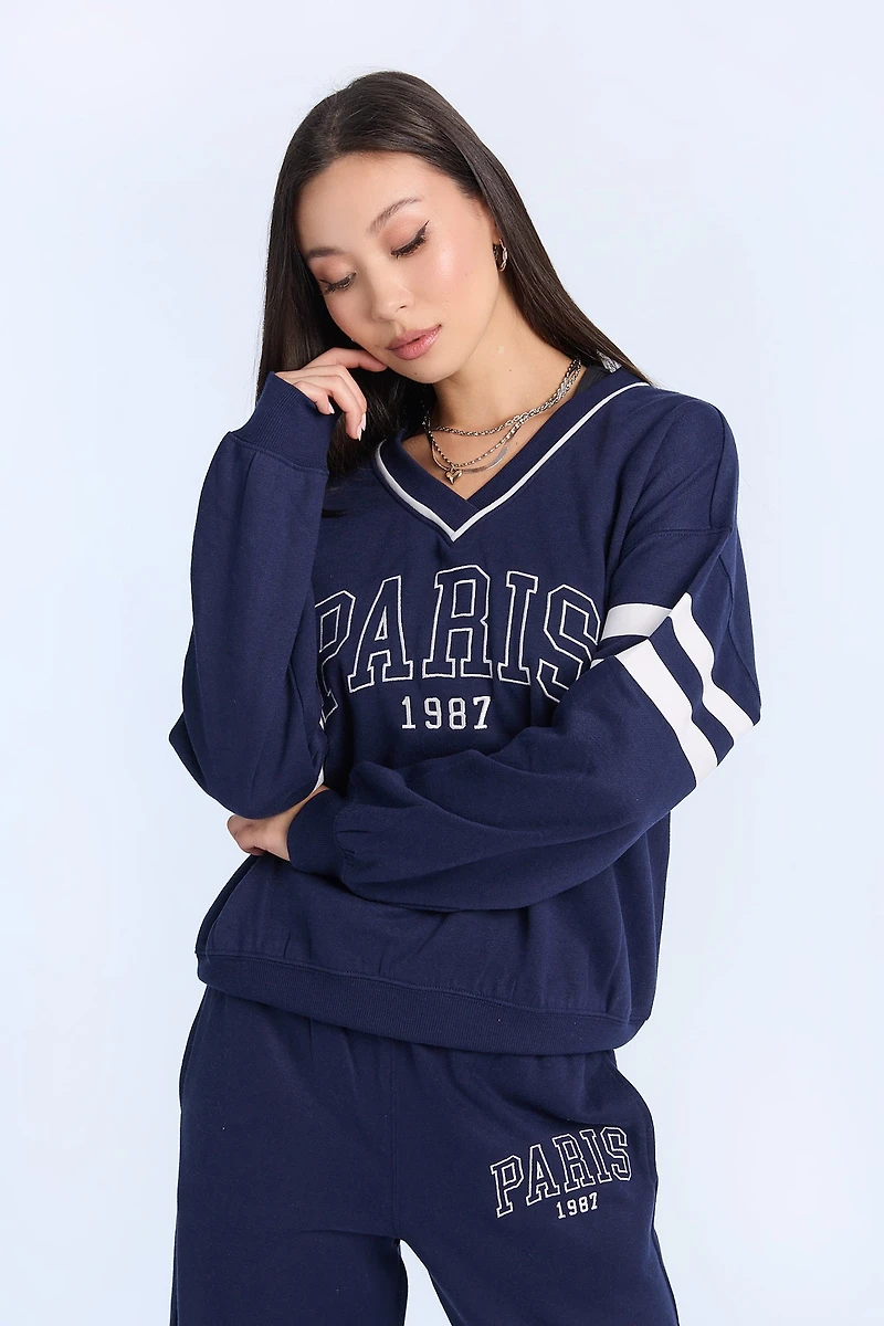 Sweatshirt en molleton à col V