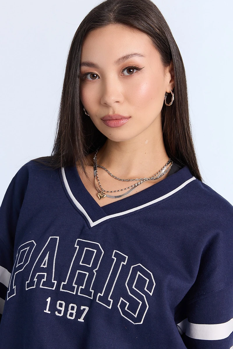Graphic V-Neck Sweatshirt