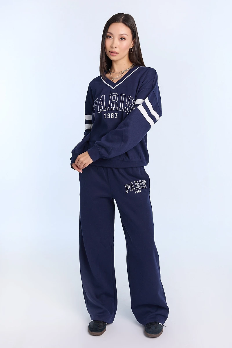 Graphic V-Neck Sweatshirt