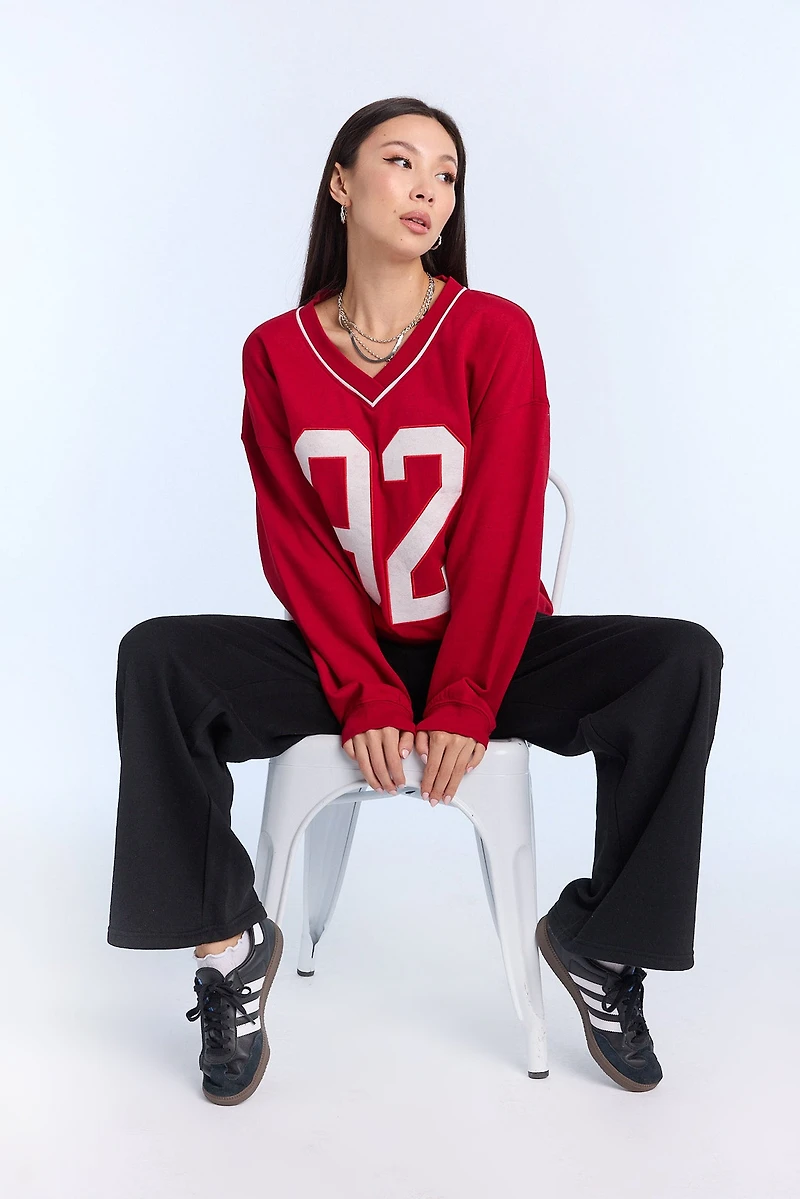 Graphic V-Neck Sweatshirt