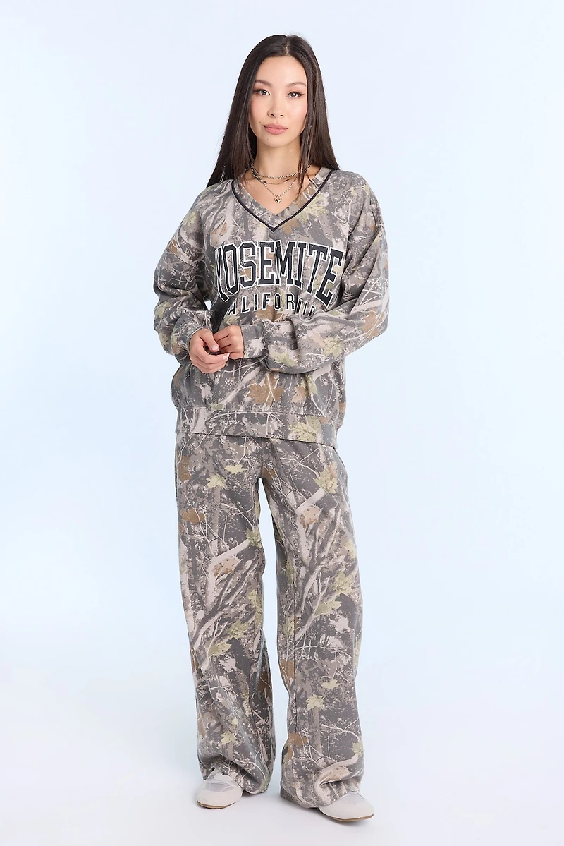 Graphic V-Neck Sweatshirt