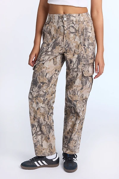 High Rise Twill Cargo Straight Leg Pants