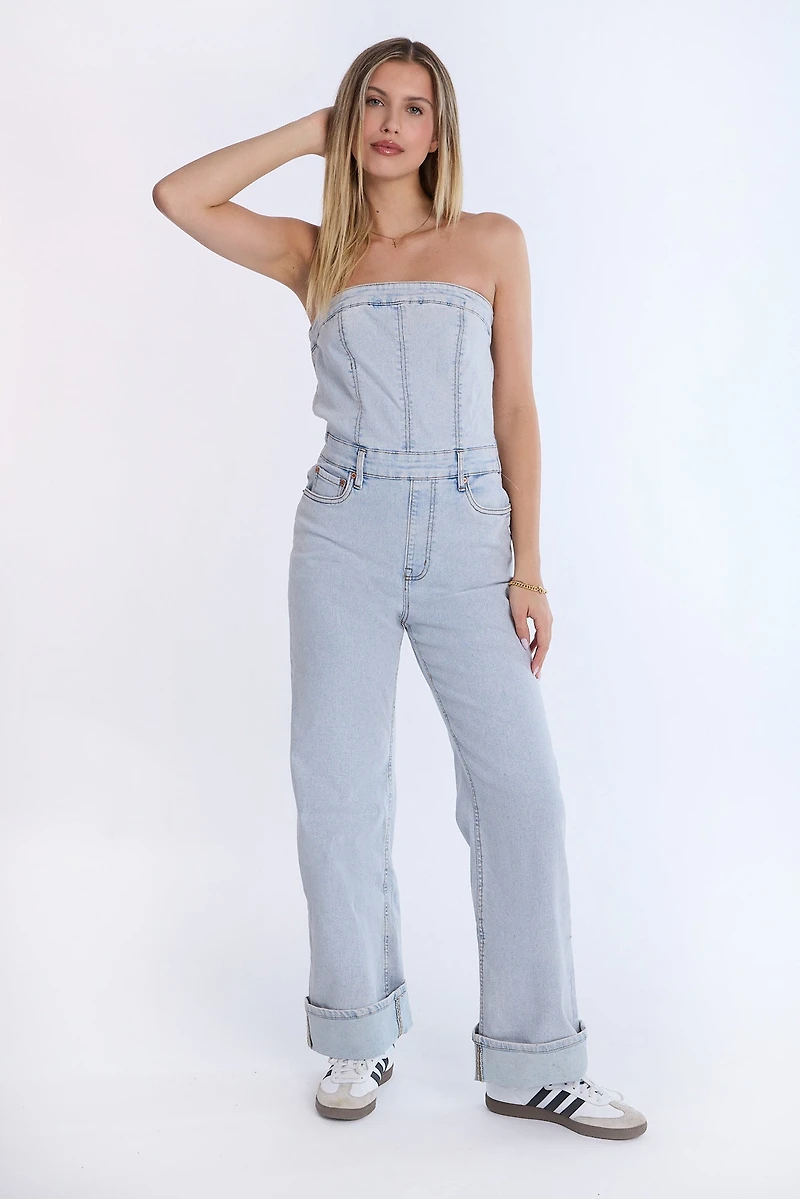 Strapless Baggy Denim Jumpsuit