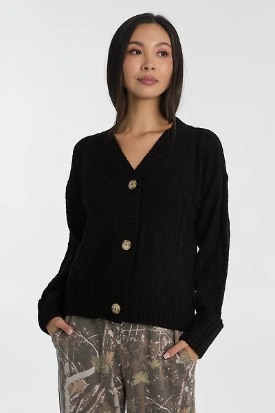 Seed Stitch Cable Knit Cardigan