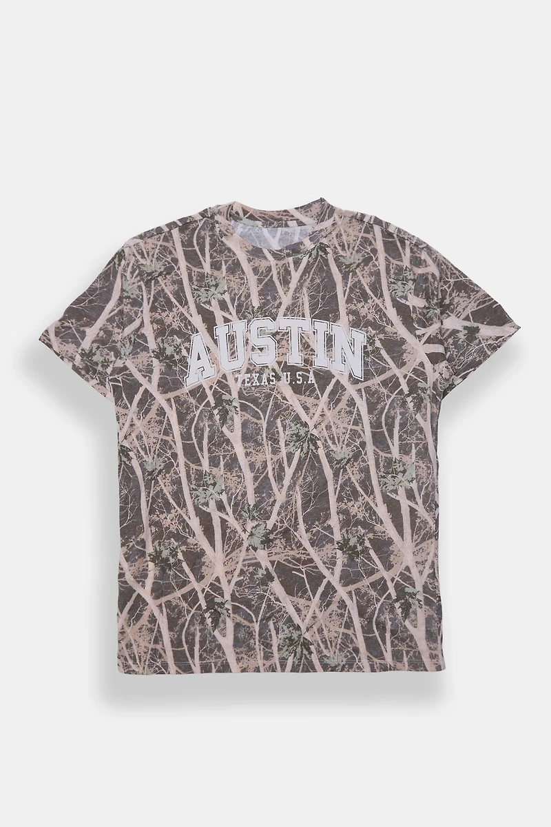 T-shirt coupe boyfriend camouflage arbres Austin Texas