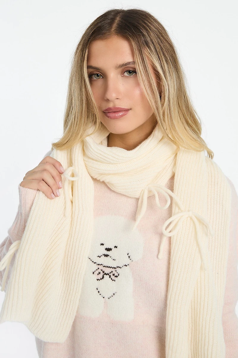 Ribbed Knit Bow Scarf