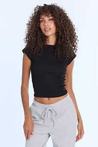 Boat-Neck Low-Back Short Sleeve Top