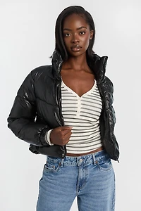 Mock Neck Cropped Puffer Jacket