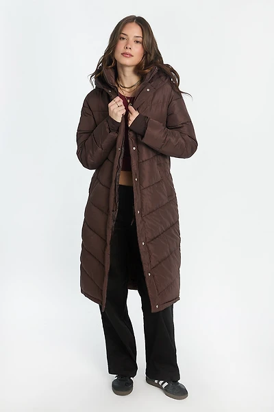 Manteau matelassé long à capuche