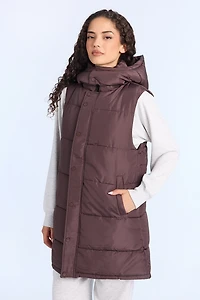 Gilet matelassé long à capuche