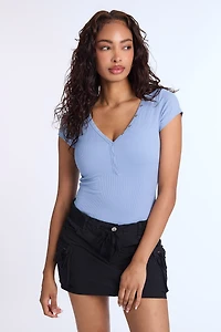 Combinaison henley en tricot côtelé super doux