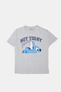 T-shirt coupe boyfriend imprimé Stitch Not Today