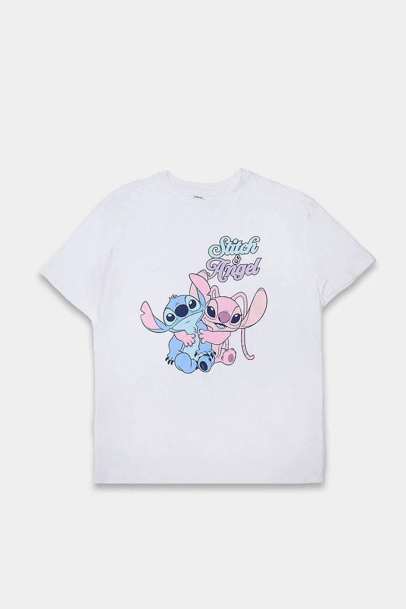 Stitch And Angel Hug Graphic Boyfriend Tee