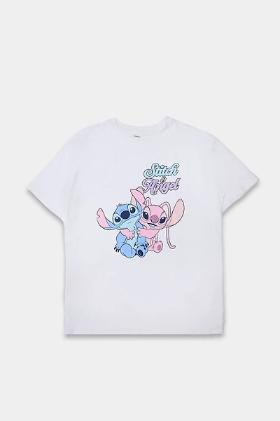 Stitch And Angel Hug Graphic Boyfriend Tee