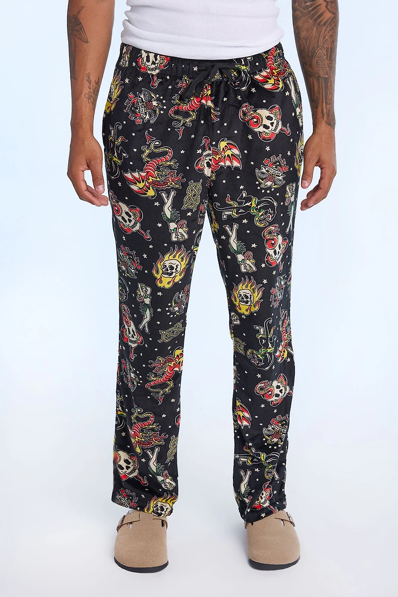 Pantalon de pyjama en peluche motif tattoo homme