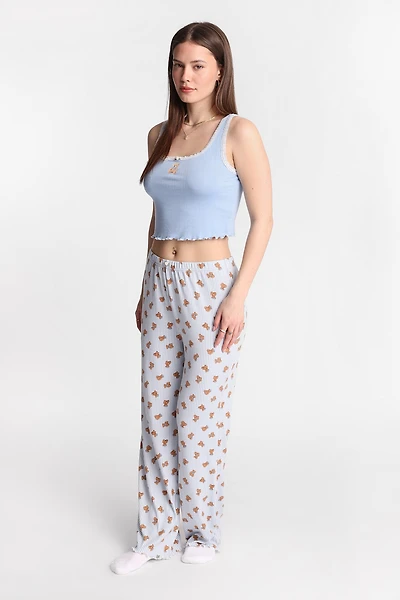 Ensemble débardeur et pantalon pyjama en tricot pointelle imprimé