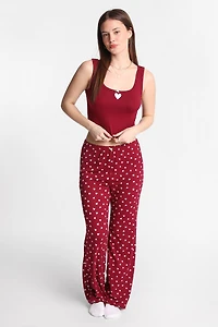 Graphic Pointelle Knit Pajama Tank Top & Pants 2-Piece Set