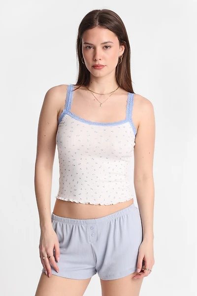 Ensemble débardeur et short pyjama en tricot pointelle imprimé