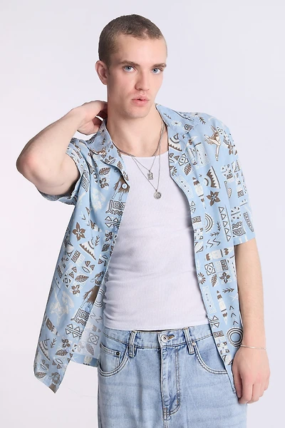 Arsenic Mens Hawaiian Print Button-Up