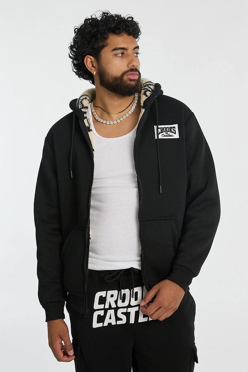 Mens Crooks & Castles Sherpa Lined Zip-Up Hoodie