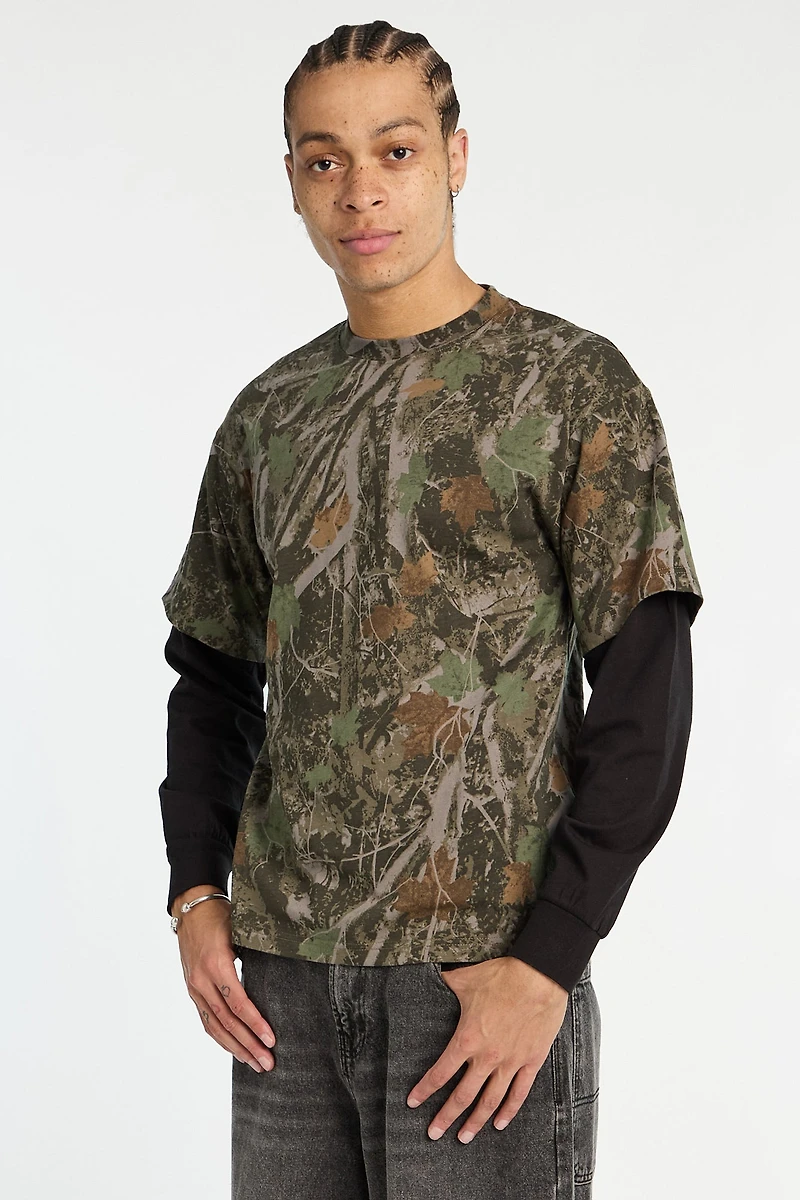 Zoo York Mens Camo Layered Long-Sleeve Tee